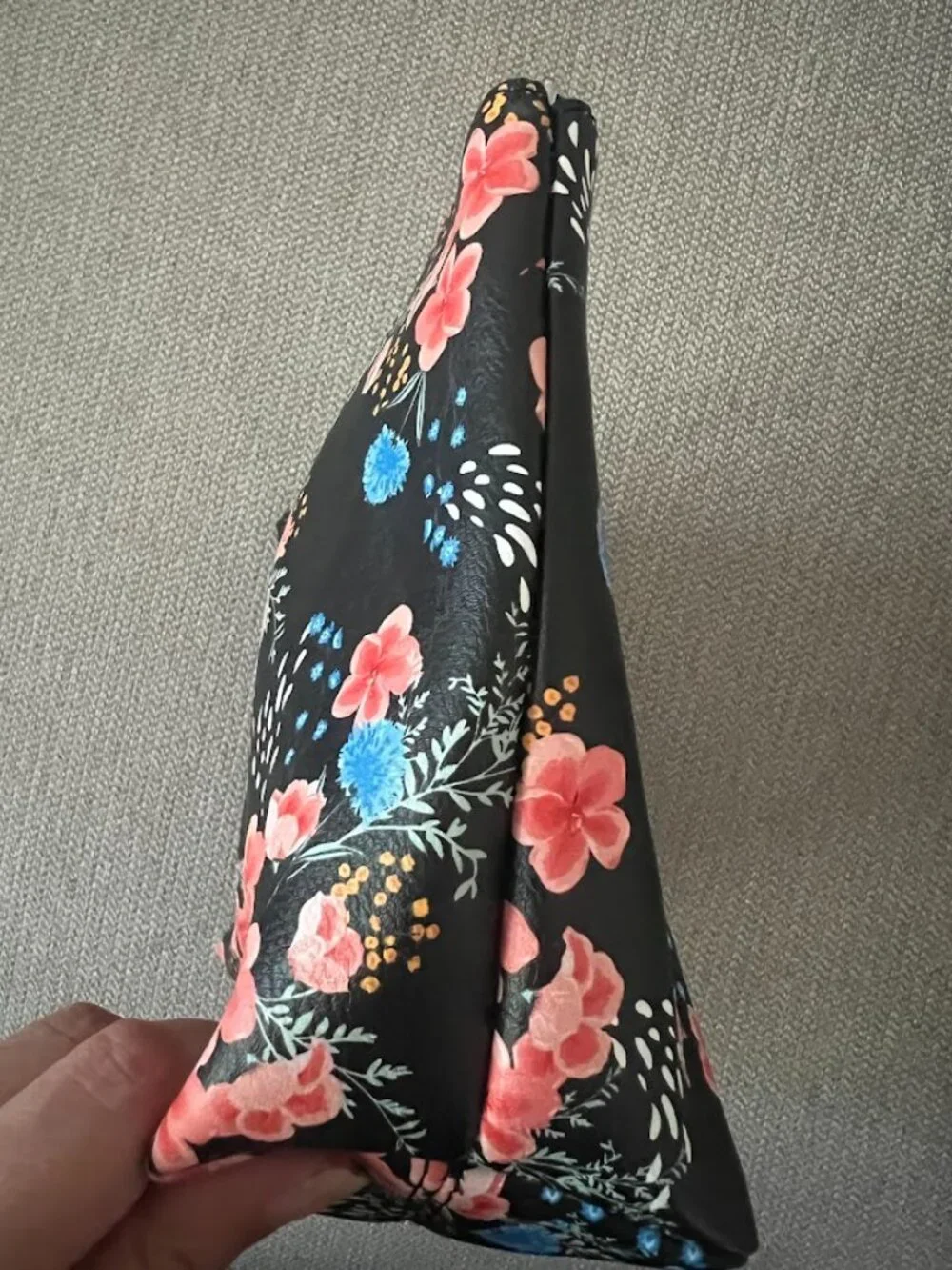 Steve Madden Pink Blue Floral Cosmetic Travel Pouch Top Zip Bag